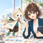 ニュースを分かりやすい漫画へ整理する佐倉ひなと案内役メクリ