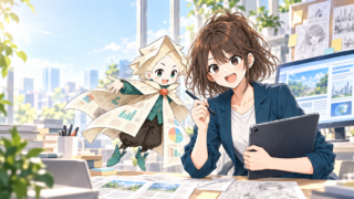 ニュースを分かりやすい漫画へ整理する佐倉ひなと案内役メクリ